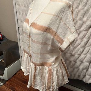 Blu Pepper Button Front Striped Peplum Blouse Sz XS